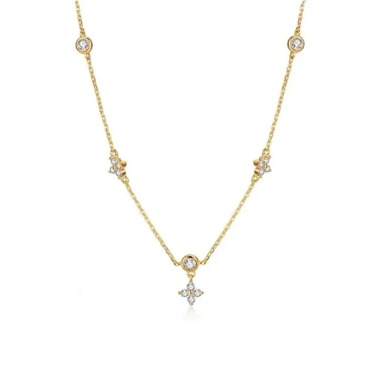 ANENJERY Four-Leaf Zircon Flower Necklace – Elegant Light Luxury Choker for Women
