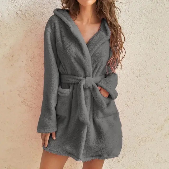 Dames Fleece Badjas met Capuchon