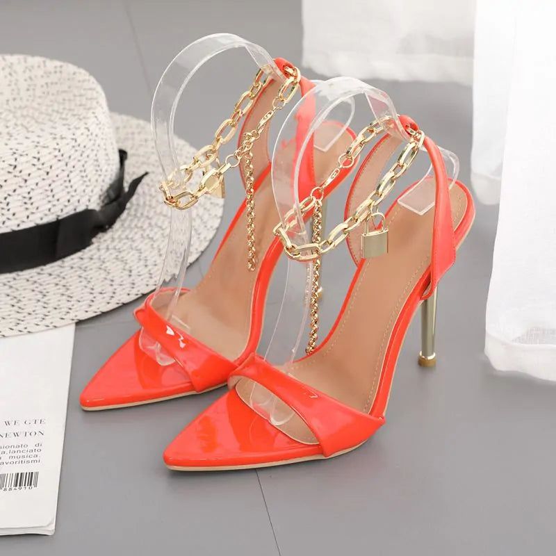 Chain Ankle Strap Peep Toe High Heels
