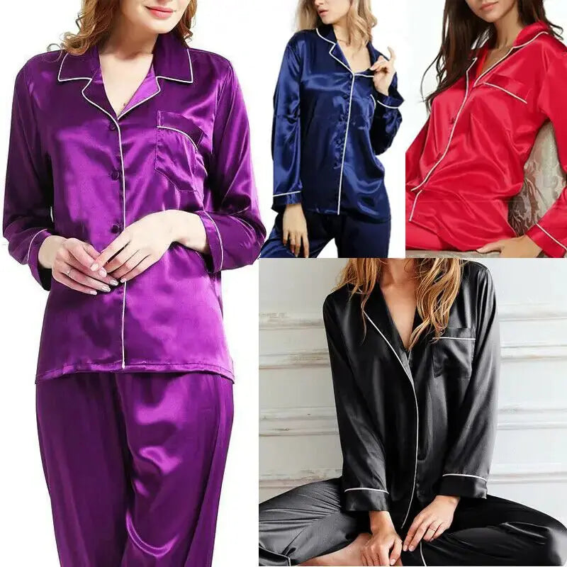 Nieuwe elegante mode casual dames satijnen pyjamaset