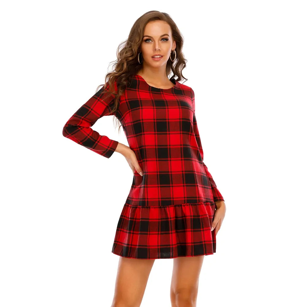 Winter Red Plaid Dress