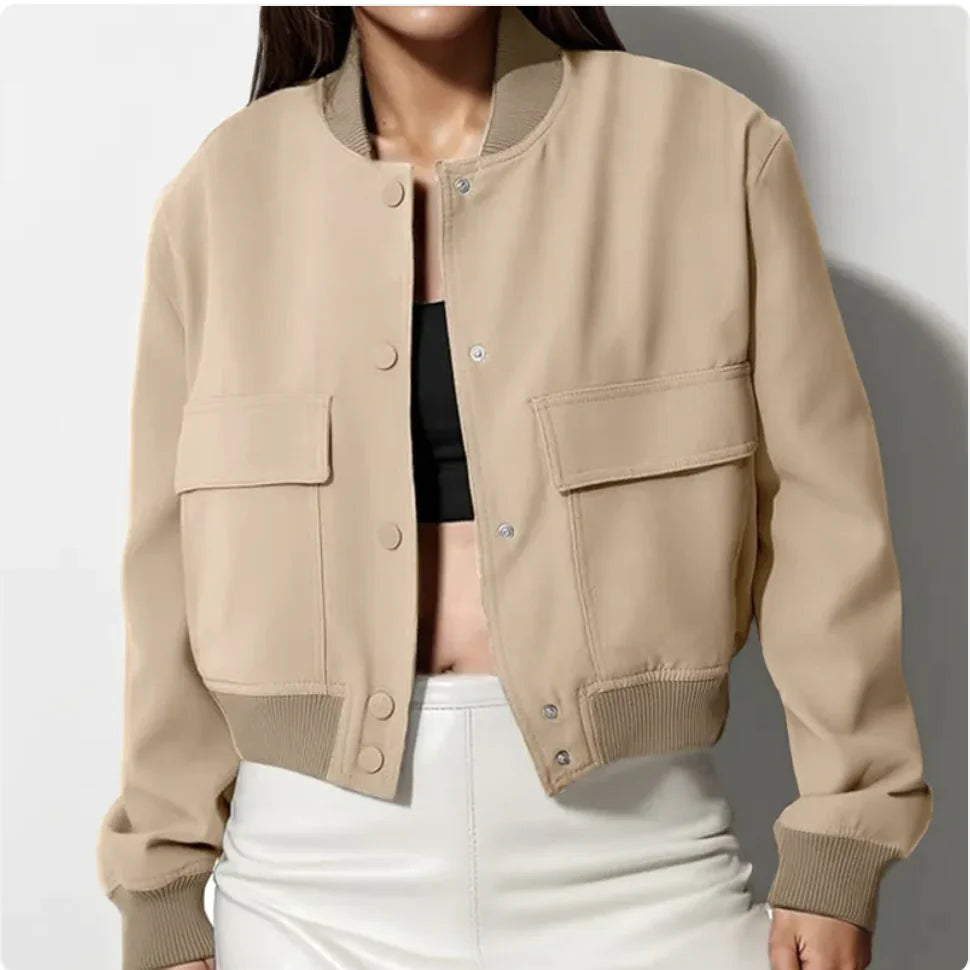 Casual Stand-Collar Button Jacket with Large Pockets