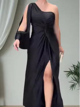 Elegant Asymmetric One Shoulder Long Dress