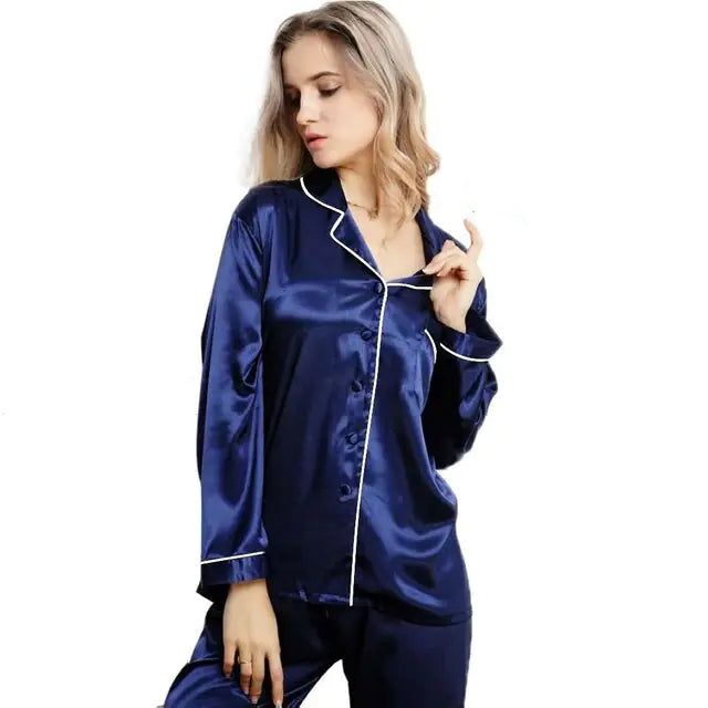 Nieuwe elegante mode casual dames satijnen pyjamaset