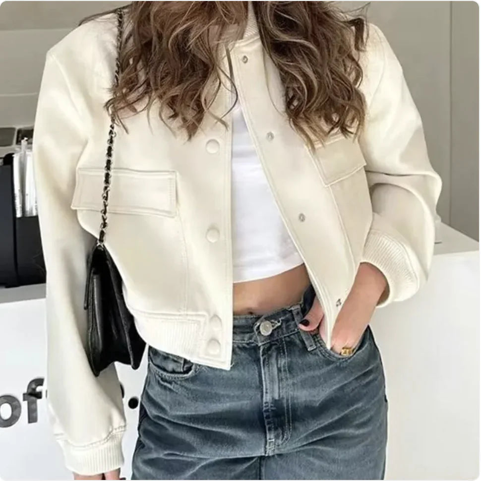 Casual Stand-Collar Button Jacket with Large Pockets