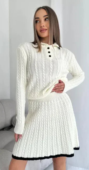 Long Sleeve Knitted Button Sweater Dress Suit