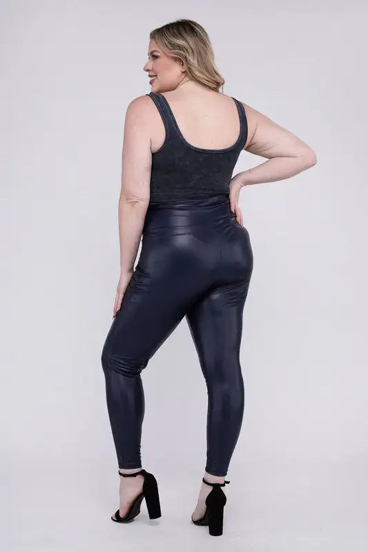 Plus High Rise Faux Leather Leggings