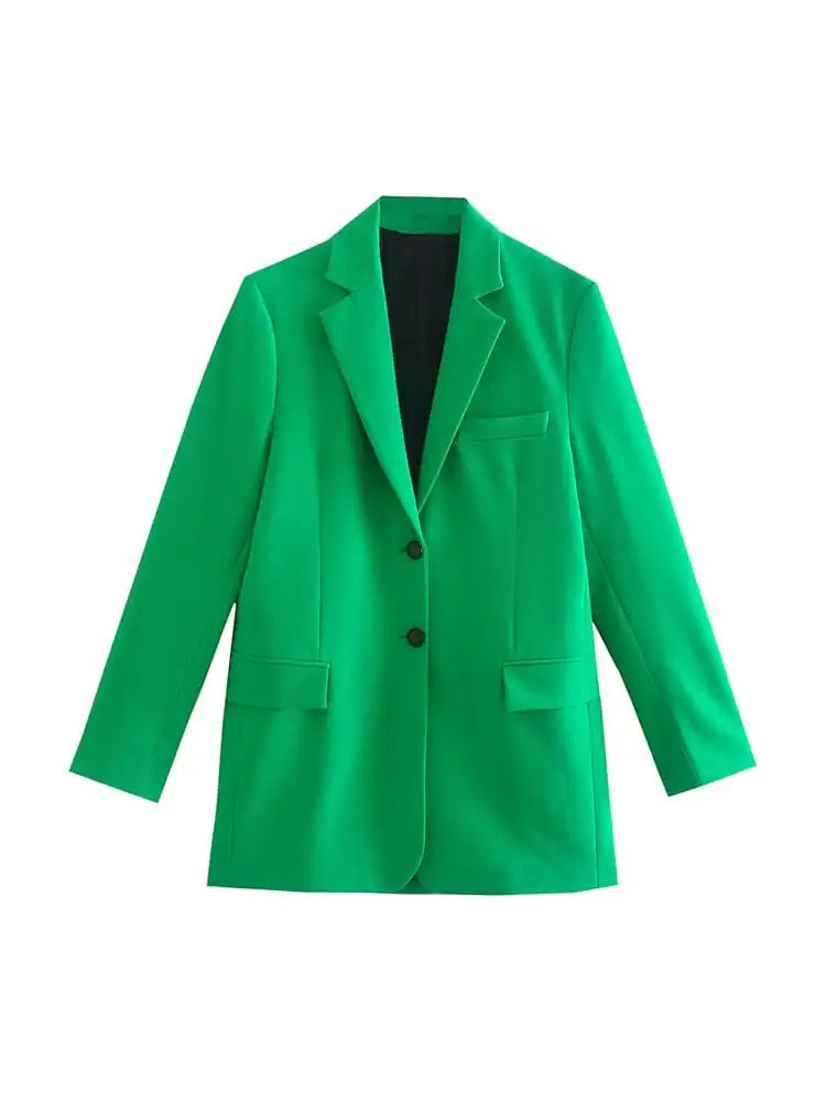 Green Straight Blazer Skirt Set