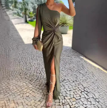 Elegant Asymmetric One Shoulder Long Dress