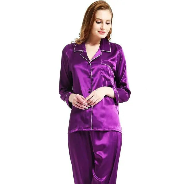 Nieuwe elegante mode casual dames satijnen pyjamaset