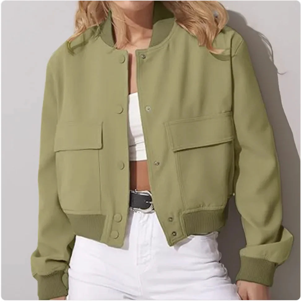 Casual Stand-Collar Button Jacket with Large Pockets