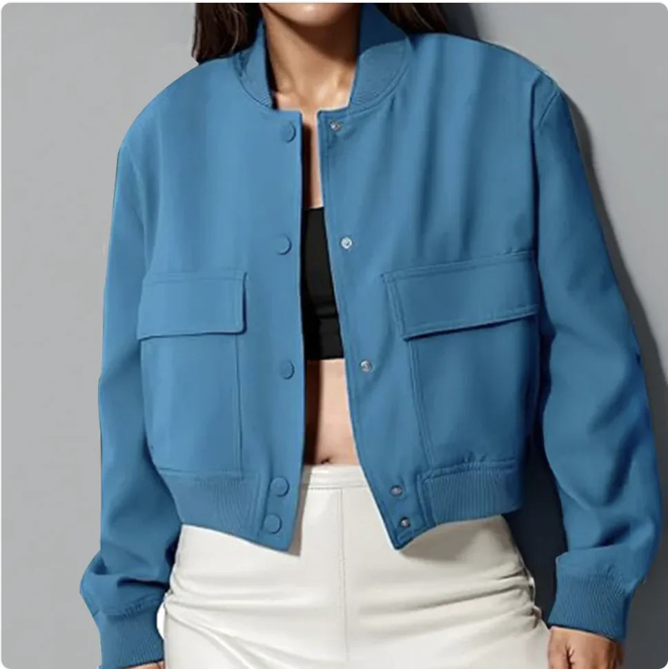 Casual Stand-Collar Button Jacket with Large Pockets