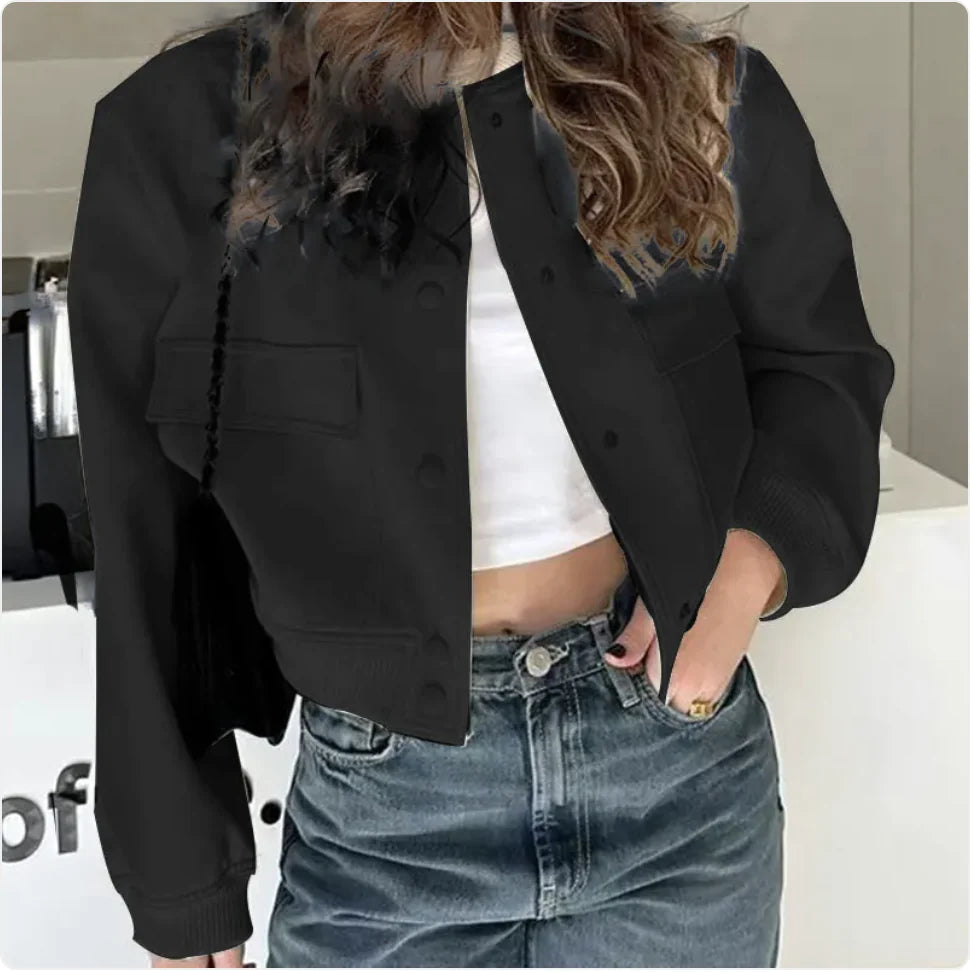 Casual Stand-Collar Button Jacket with Large Pockets