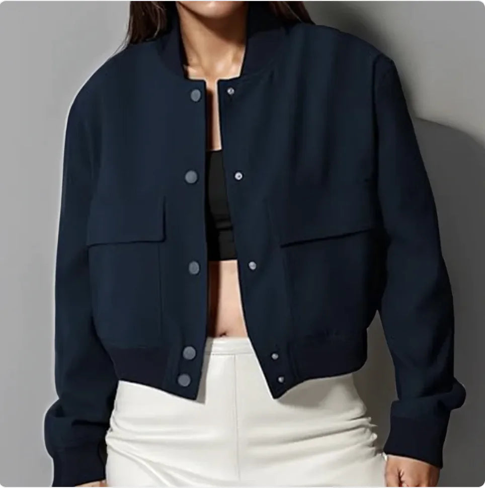 Casual Stand-Collar Button Jacket with Large Pockets