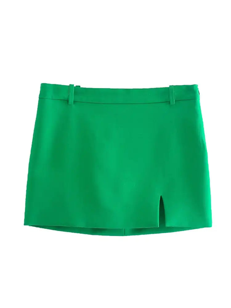 Green Straight Blazer Skirt Set