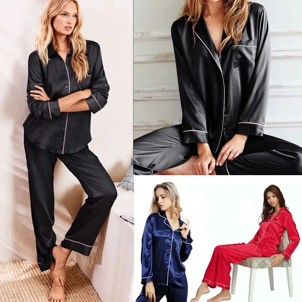 Nieuwe elegante mode casual dames satijnen pyjamaset