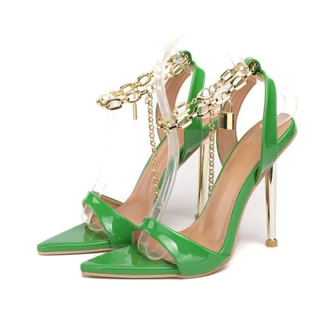 Chain Ankle Strap Peep Toe High Heels